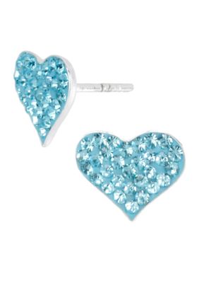 Betsey Johnson Blue Pave Heart Stud Earrings