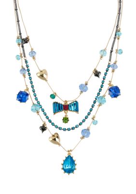 Betsey Johnson Crystal Gem & Bow Illusion Necklace