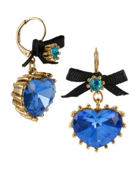 Betsey Johnson Crystal Heart Drop Earrings
