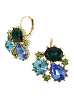 Betsey Johnson Crystal Gem Cluster Drop Earrings