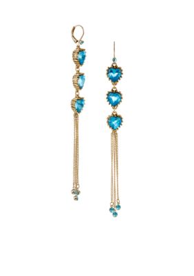 Betsey Johnson Crystal Heart Multi Chain Linear Earrings