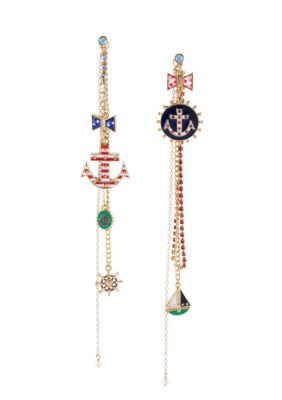 Betsey Johnson Anchor Front & Back Multi Chain Linear Earrings