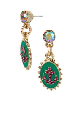 Betsey Johnson Oval Anchor Drop Earrings