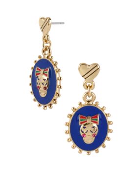 Betsey Johnson Oval Skull Drop Earrings