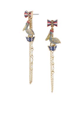 Betsey Johnson Pelican & Purse Front & Back Earrings