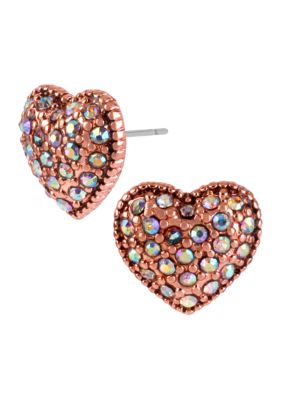 Betsey Johnson Crystal Heart Stud Earrings