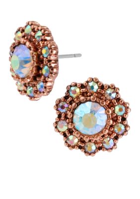 Betsey Johnson Round Crystal Gem Stud Earrings