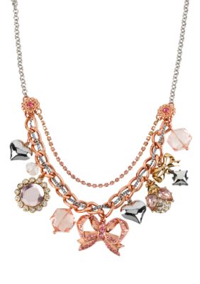 Betsey Johnson Bow Multi Charm Frontal Necklace