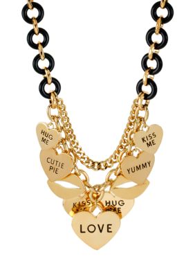 Betsey Johnson Multi Heart Charm Frontal Necklace