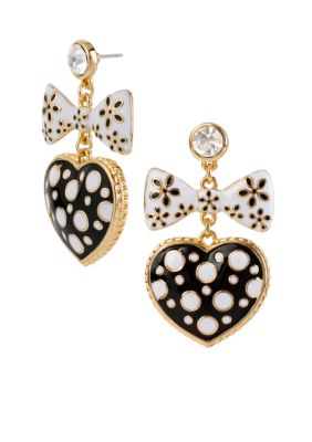 Betsey Johnson Polka Dot Heart & Bow Drop Earrings