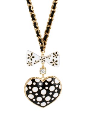 Betsey Johnson Polka Dot Heart Pendant Long Necklace