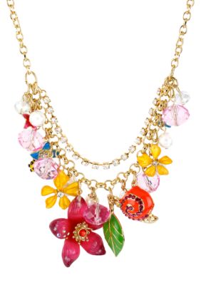 Betsey Johnson Flower & Bug Frontal Necklace