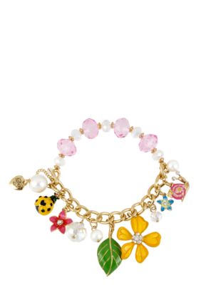 Betsey Johnson Flower & Bug Multi Charm Half Stretch Bracelet