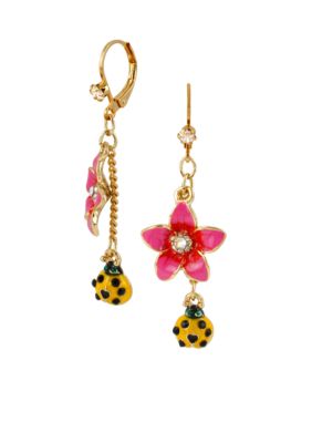 Betsey Johnson Flower & Bug Drop Earrings