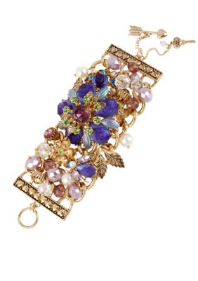 Betsey Johnson Carved Flower Wide Toggle Bracelet