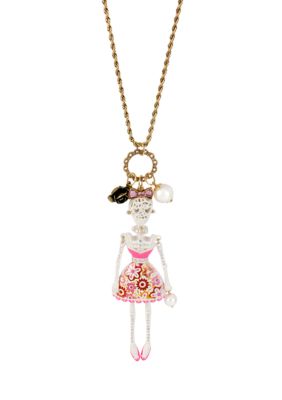 Betsey Johnson Lace Skull Girl Pendant Long Necklace