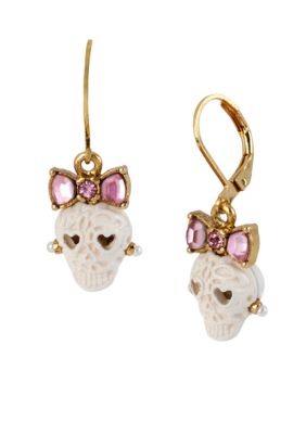 Betsey Johnson Lace Skull Drop Earrings