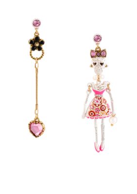 Betsey Johnson Lace Skull Girl Mismatch Earrings