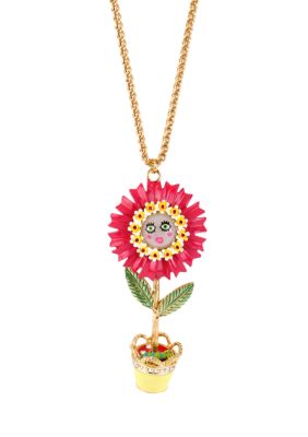 Betsey Johnson Flower Pot Moving Pendant Long Necklace