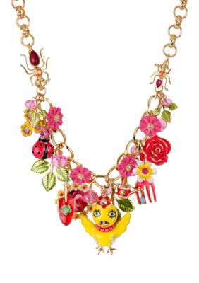 Betsey Johnson Chickadee & Flower Frontal Necklace
