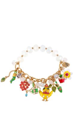Betsey Johnson Chickadee Multi Charm Half Stretch Bracelet