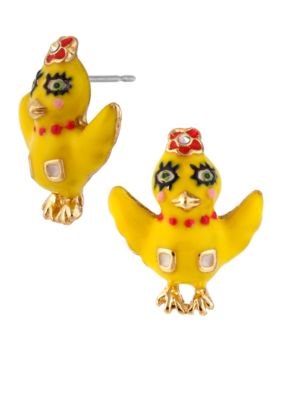 Betsey Johnson Yellow Chickadee Stud Earrings