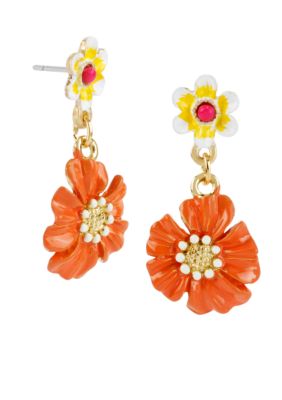 Betsey Johnson Orange Flower Drop Earrings