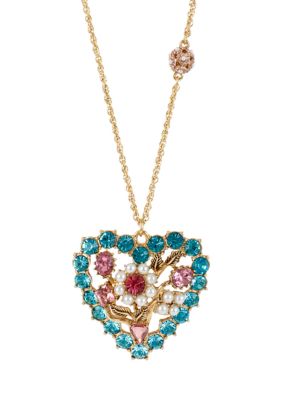 Betsey Johnson Crystal Heart Pendant Long Necklace