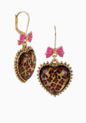 Betsey Johnson Leopard Heart Drop Earrings