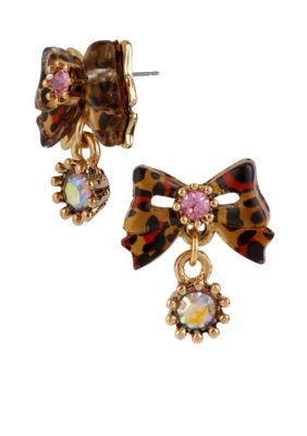 Betsey Johnson Leopard Bow Stud Earrings