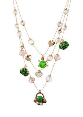 Betsey Johnson Frog Basket Multi Charm Illusion Necklace
