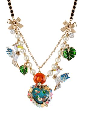 Betsey Johnson Fish Pond Heart & Pelican Frontal Necklace