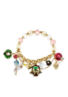 Betsey Johnson Frog Basket Multi Charm Half Stretch Bracelet