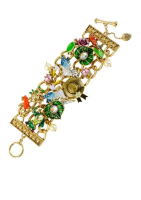 Betsey Johnson Hat & Pelican Multi Charm Width Toggle Bracelet