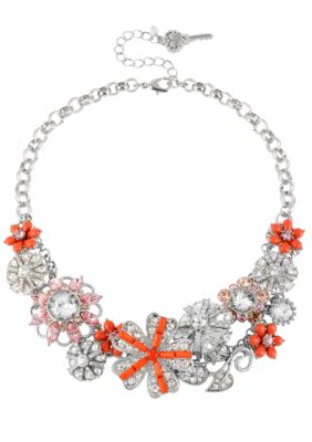 Betsey Johnson Flower & Gem Frontal Necklace