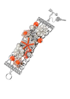 Betsey Johnson Flower & Gem Wide Toggle Bracelet