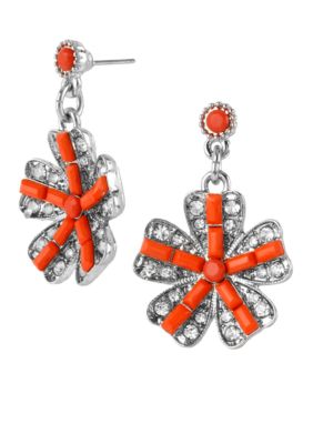 Betsey Johnson Crystal Flower Drop Earrings