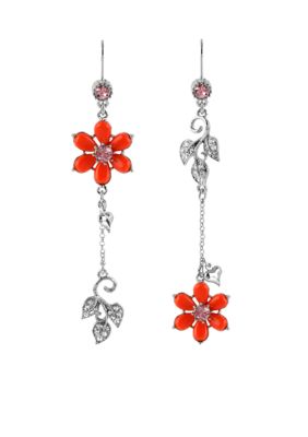 Betsey Johnson Flower & Leaves Mismatch Earrings