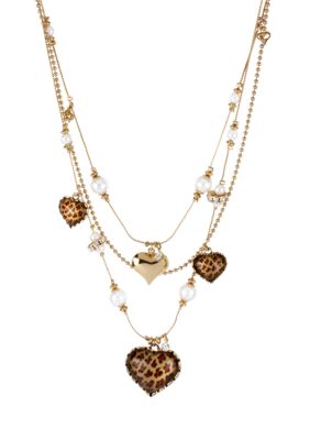 Betsey Johnson Leopard Heart Illusion Necklace