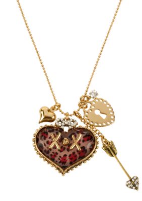 Betsey Johnson Pink Leopard Heart Pendant Necklace