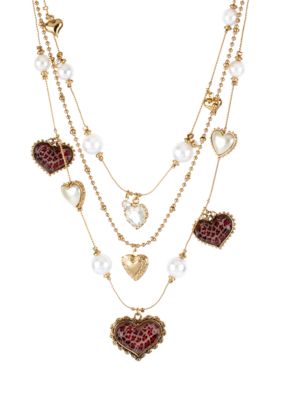 Betsey Johnson Pink Leopard Heart Illusion Necklace