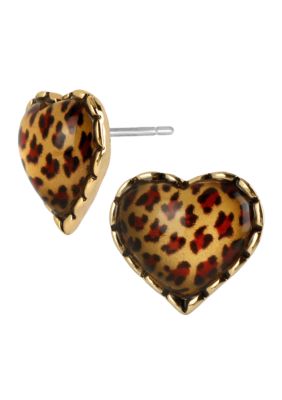 Betsey Johnson Leopard Heart Stud Earrings