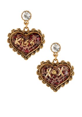 Betsey Johnson Pink Leopard Heart Drop Earrings