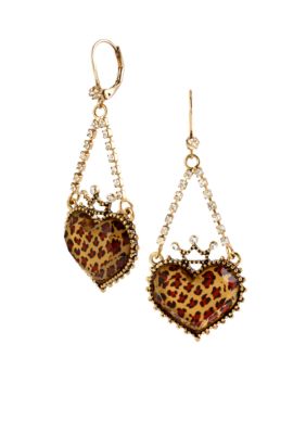 Betsey Johnson Leopard Heart Chandelier Earrings