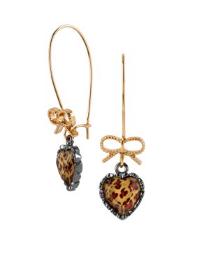 Betsey Johnson Leopard Heart Drop Earrings