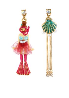 Betsey Johnson Scuba Girl & Sea Shell Mismatch Earrings
