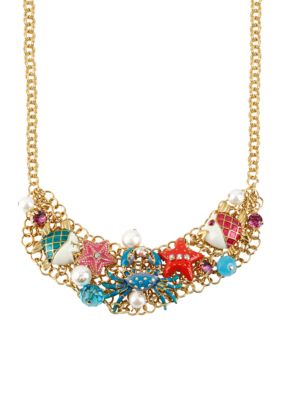Betsey Johnson Crab Multi Charm Frontal Necklace