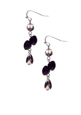 New Directions Black Multi and Silvertone Faceted Bead Linear Earrings