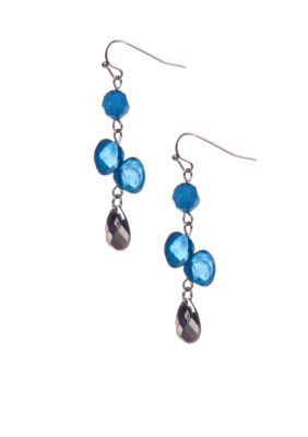 New Directions&reg; Blue Multi and Silvertone Faceted Bead Linear Earrings