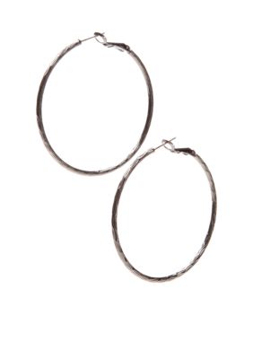New Directions Hematite Textured Hoops